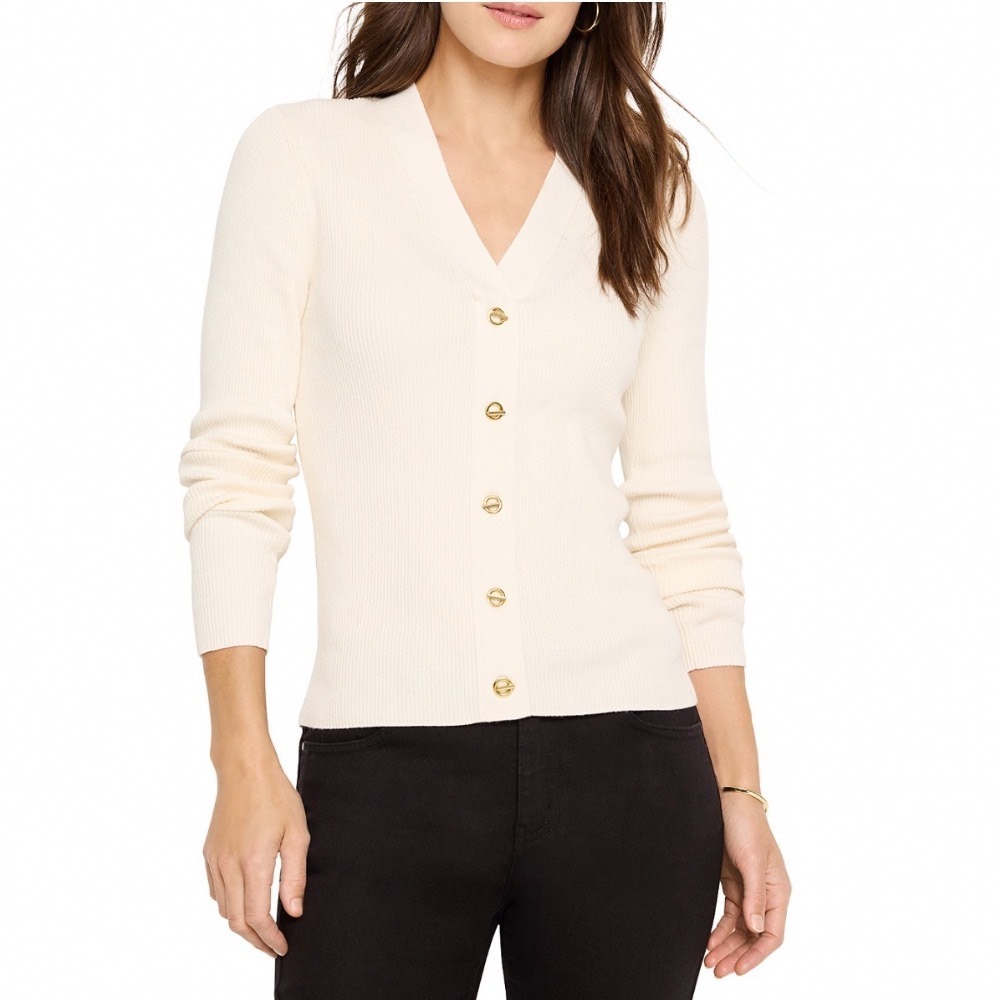 NIC+ZOE Toggle Sweater Classic Cream Ribbed V-Neck Cardigan Size Large NEW